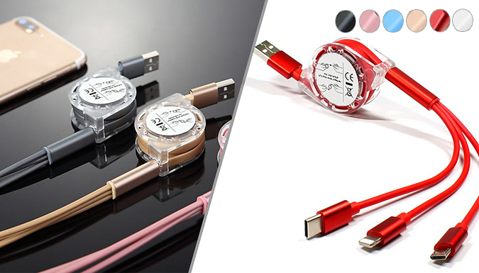 SecretStorz 3-in-1 Multi USB Retractable Charger Cable - 7 Colours