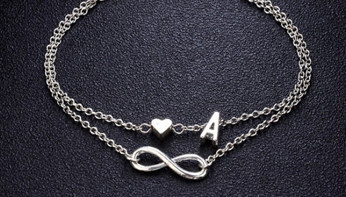 Love-Heart Infinity Charm Personalised Letter Anklet - 25 Options!