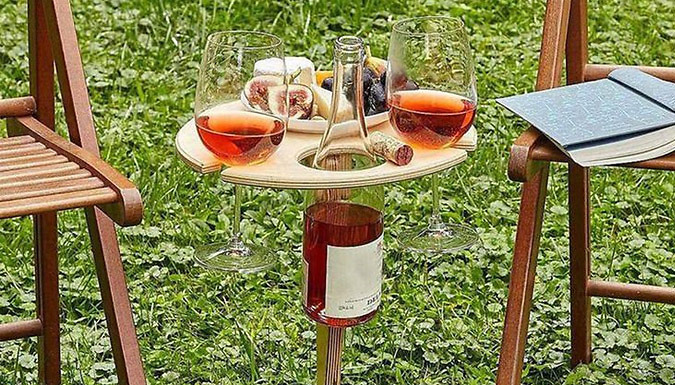 Wish Whoosh Offers Outdoor Foldable Wooden Wine Table With Glass Holders