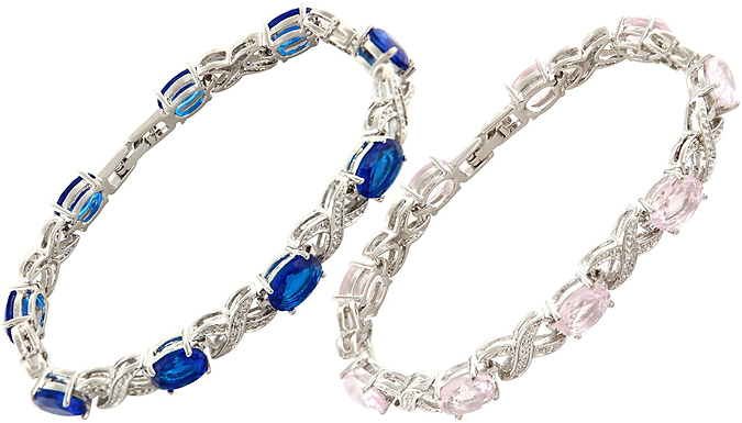 White Gold Gemstone Tennis Bracelet - 4 Colours