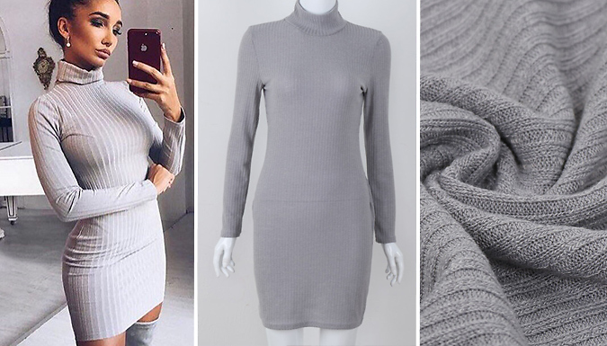 High Collar Knit Effect Dress - 3 Colours