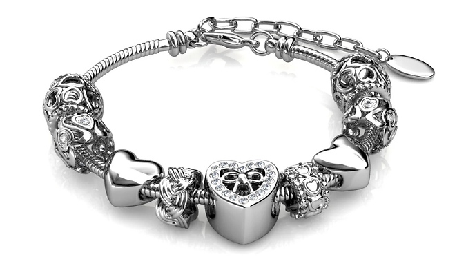 Heart 2 Heart Charm Bracelet Gift Set - Encrusted with Crystals From Swarovski!