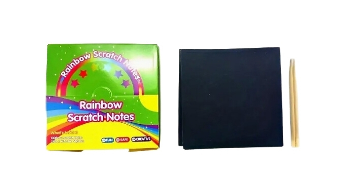 100 or 200 Sheets of Rainbow Scratch Notes - With Bamboo Pen!