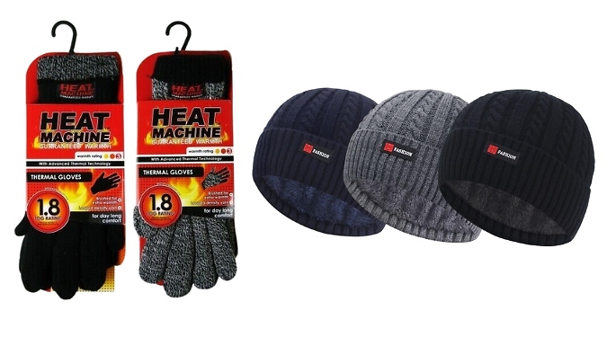 Skullies Beanie and Insulated Thermal Gloves Set - 3 Colours, 3 Sizes