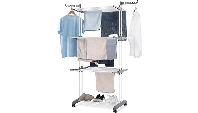 4-Tier Foldable Clothes Drying Rack - Adjustable Wings!