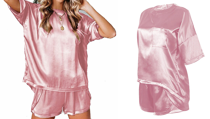 2-Piece Silk-Style Slouchy Short Pyjama Set - 4 Colours & 5 Sizes