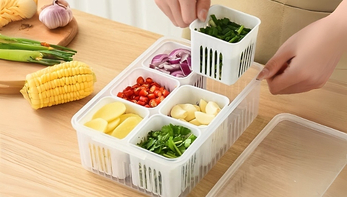 Fridge Food Storage Box - 4 or 6 Grids