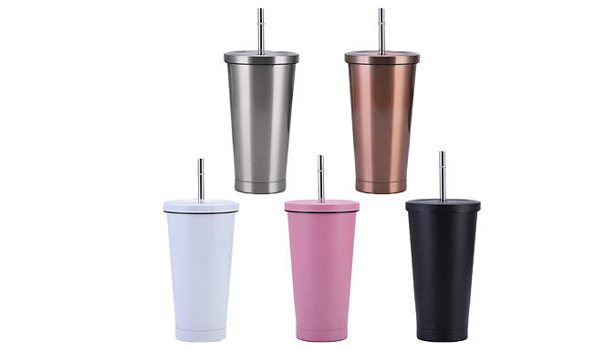 17oz Stainless Steel Insulated Travel Mug with Straws - 5 Colours