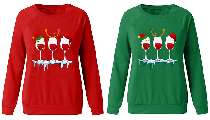 Snowy Wine Glass Christmas Jumper - 6 Colours & 5 Sizes