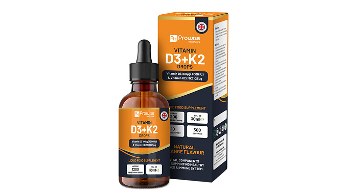 10-Month Supply of Vitamin D3 + K2 Orange Liquid Drops 30ml