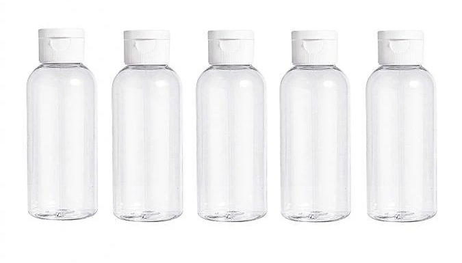 5-Pack of Flip Lid Clear Travel Bottles 50ml