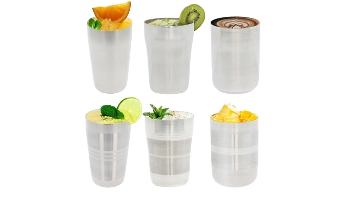 6-Pack of Stainless Steel Shatter-Resistant Drinking Glasses - 3 Shapes, 2 Designs!