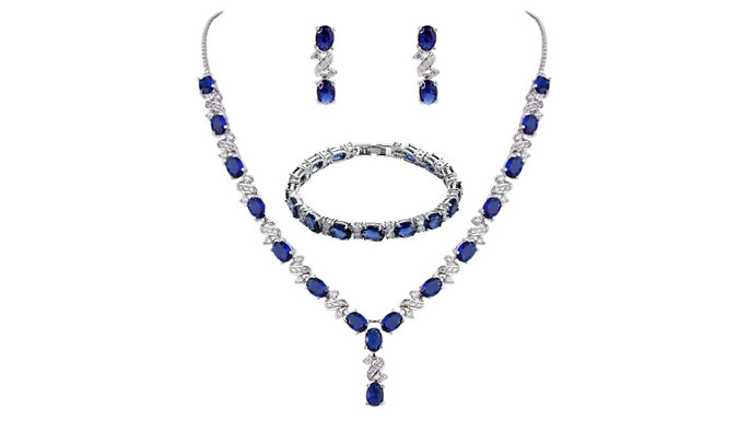 Blue Gemstone Love and Kisses Created Diamond Jewellery Set