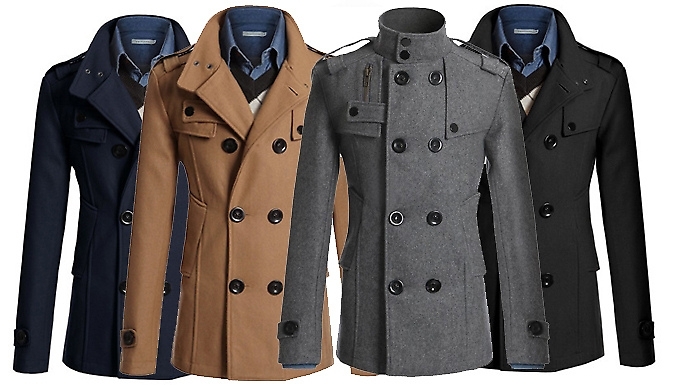 Men's Double-Breasted Wool Coat - 4 Colours & 6 Sizes