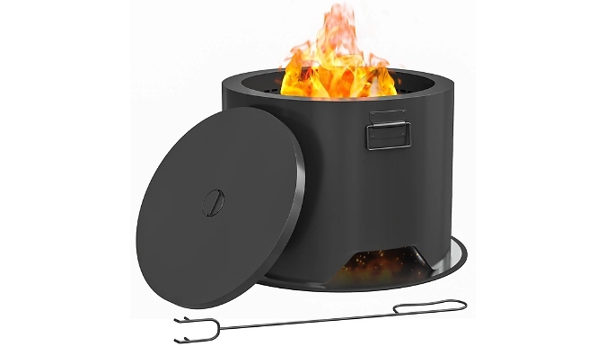 Outsunny Round Fire Pit with Lid & Fire Poker