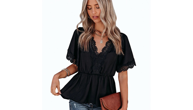 V-Neck Lace Trim Blouse - 2 Colours & 3 Sizes