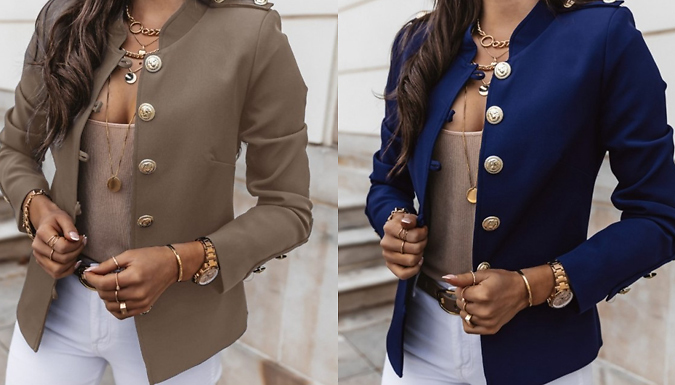 Women's Military Style Gold Button Jacket - 8 Colours & 5 Sizes