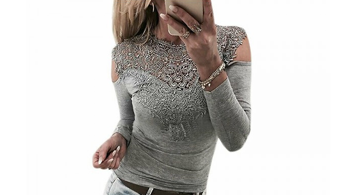 Lace Detail Cold Shoulder Long Sleeved Top - 5 Colours & 4 Sizes