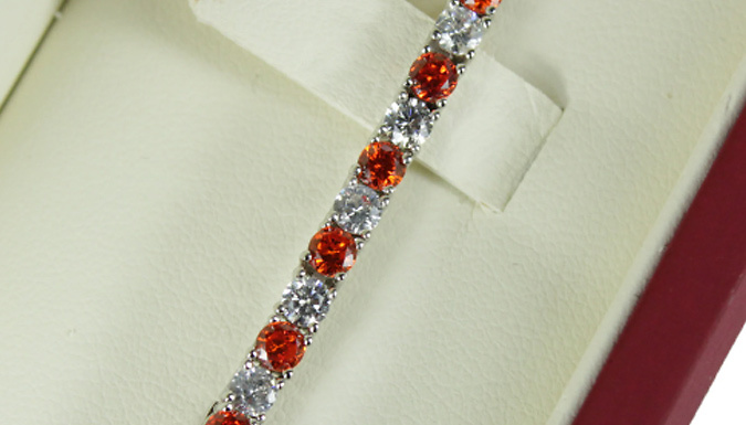 Orange Gemstone Alternating Created Diamond Bracelet