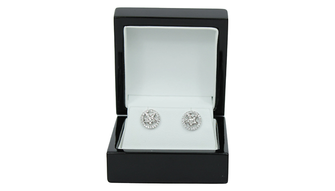 White Gold Finish Created Diamond Flower Stud Earrings