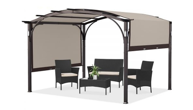 10FT Metal Pergola with Adjustable Canopy - LED Light and Bluetooth Speaker!