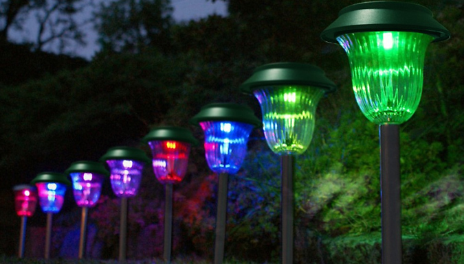 1 or 2-Pack of Colour-Changing Multicolour Solar Stake Lights - 2 Options & 3 Colours