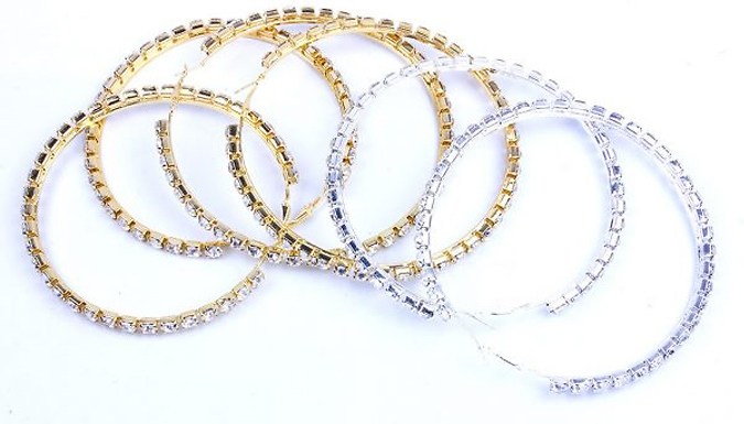 Imitation Diamond Large Hoop Earrings - 2 Colours & 4 Sizes
