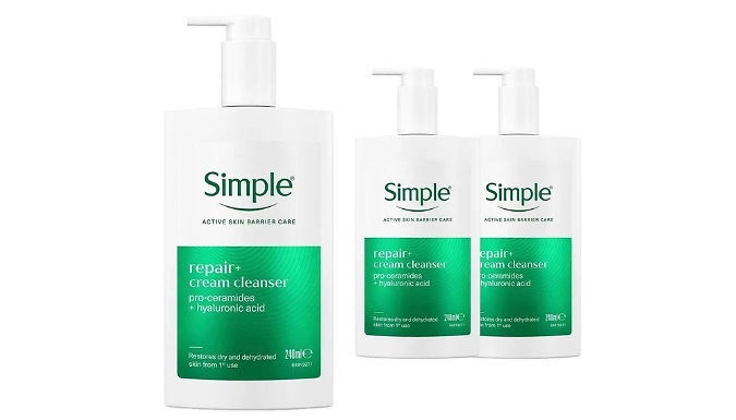 3-Pack Set of Simple Repair+ Cream Cleanser - 240ml Per Bottle!