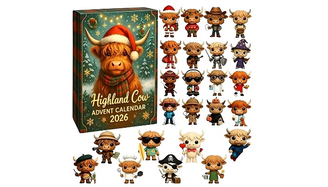 24 Day Highland Cow 2D Decoration Advent Calendar - 4 Styles!