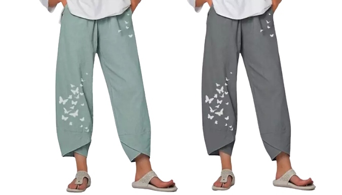 Women's Butterfly Print Cotton Trousers - 4 Colours, 8 Sizes!