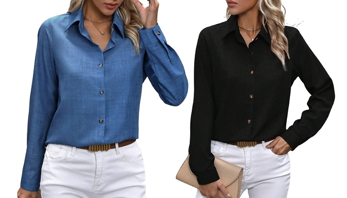 Women's Casual Long-Sleeve Collared Shirt - 13 Colours, 5 Sizes!