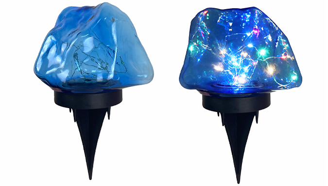 2x Multicolour LED Solar Garden Stone Lights - 3 Colours