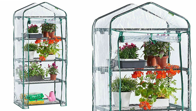 4-Tier Garden Greenhouse with Roll-Up Door