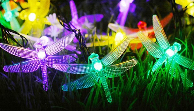 40-LED Solar-Powered Dragonfly Garden String Lights - 3 Colours
