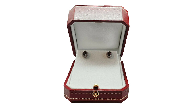 Red Ruby Oval Cut Created Diamond Stud Earrings