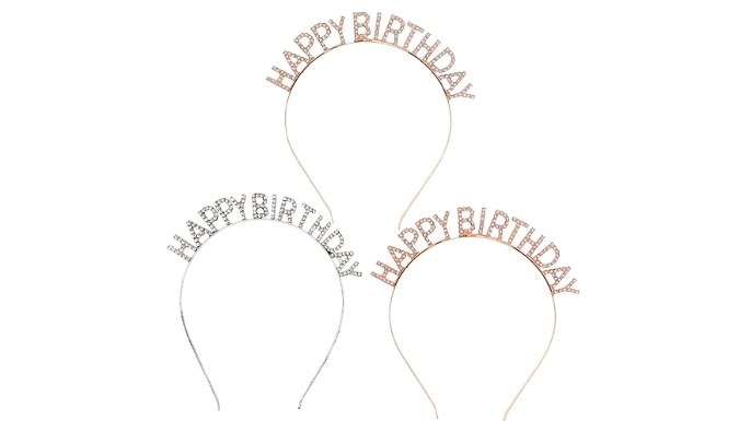 1, 2 or 3-Pack of Rhinestone Happy Birthday Headbands - 3 Colour Options at Go Groopie IE