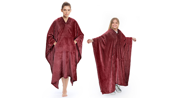 Fluffy Fleece-Lined Poncho Blanket - 8 Designs