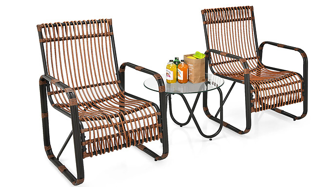 3-Piece Rattan Wicker Rocking Bistro Chair & Table Set