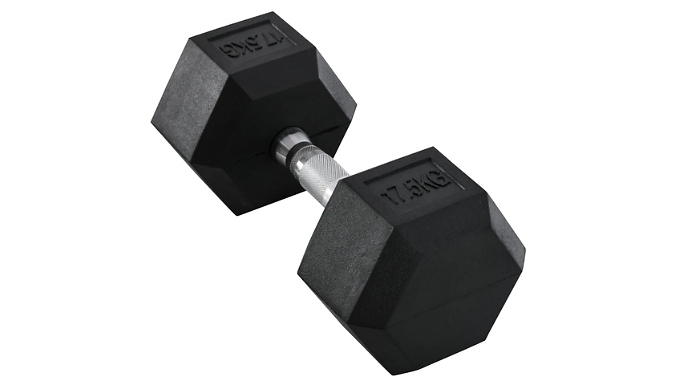 HOMCOM 17.5KG Single Rubber Hex Dumbbell from Go Groopie IE