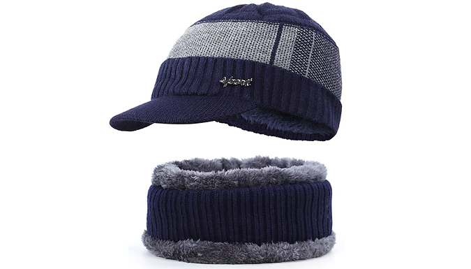 Men's Knitted Beanie with Brim Cap and Neck Warmer - 3 Colours from Go Groopie IE