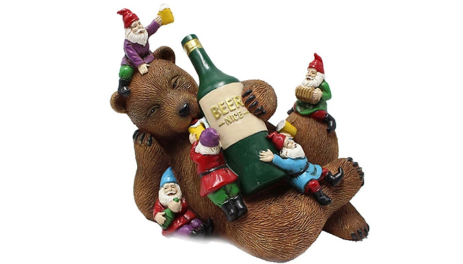 Drunk Bear & Gnome Friends Garden Statue