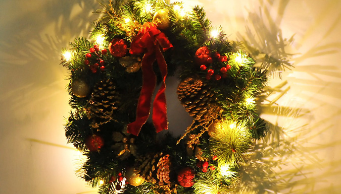 HOMCOM Pre-Lit Artificial Christmas Door Wreath