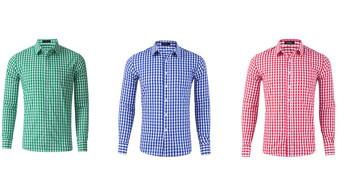 Cotton Long-Sleeve Plaid Shirt - 4 Sizes & 3 Colours