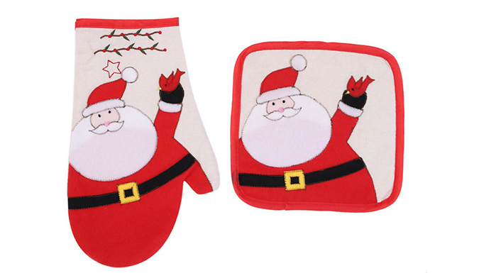 Christmas Heat Resistant Oven Glove & Pot Holder Mat