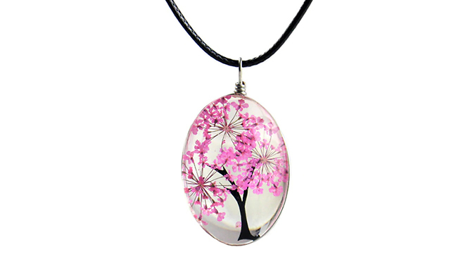 Preserved Cherry Blossom Pendant Necklace