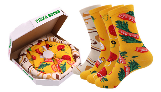 4, 8 or 12-Pair Novelty Unisex Pizza Socks Giftset