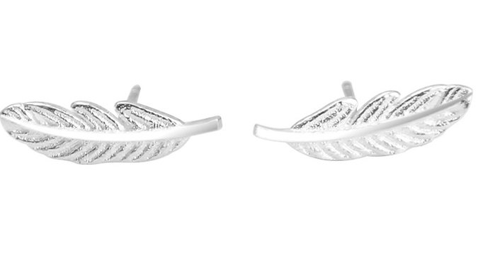 Silver-Coloured Feather Stud Earrings