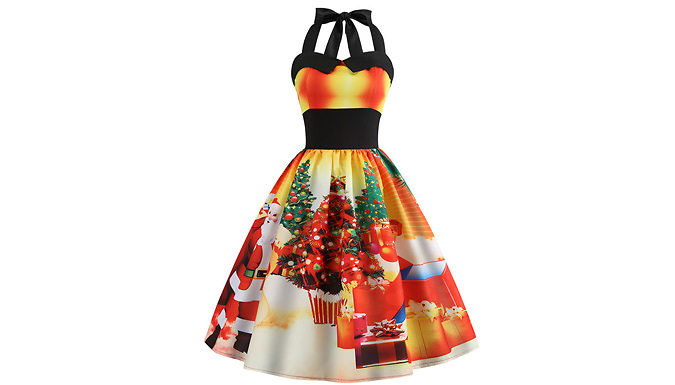 Christmas Festive Halterneck Collar Dress - 7 Colours & 5 Sizes