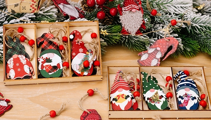 3-Pack of Wooden Gonk Christmas Tree Ornaments - 4 Options