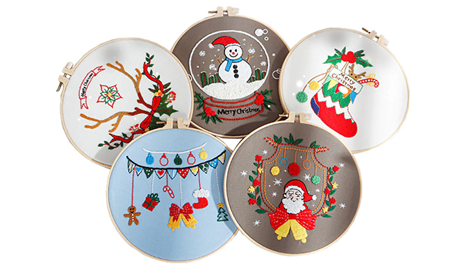Christmas Cross Stitch Embroidery Starter Kit - 5 Designs